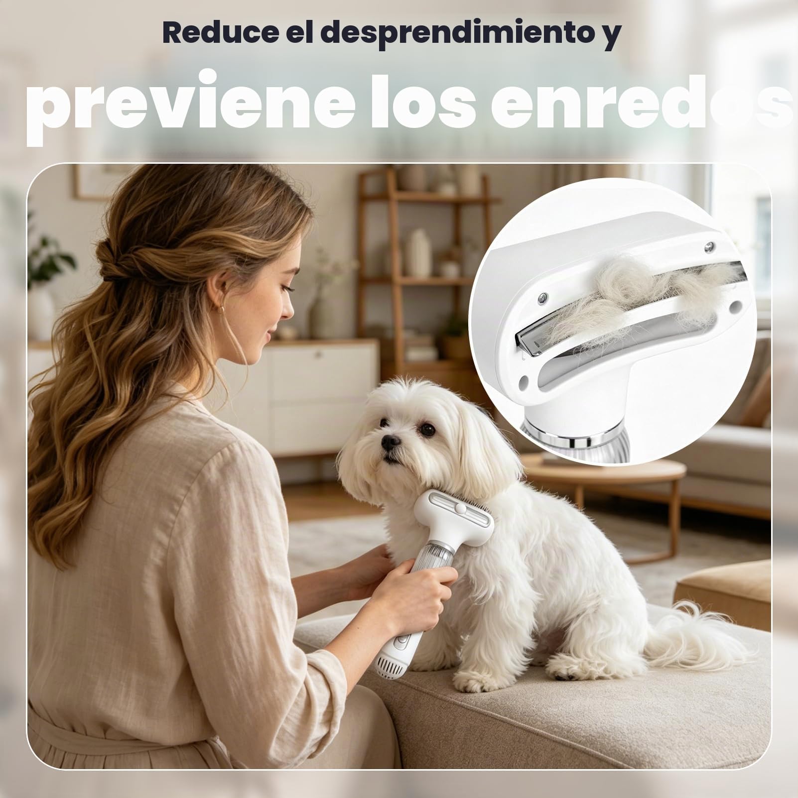 Cepillo de vacío para pelo de perro de 4 en 1, cepillo liso autolimpiante para el aseo y muda, elimina el pelo suelto, caspa, subpelo y enredos, herramienta de aseo para la muda de los perros