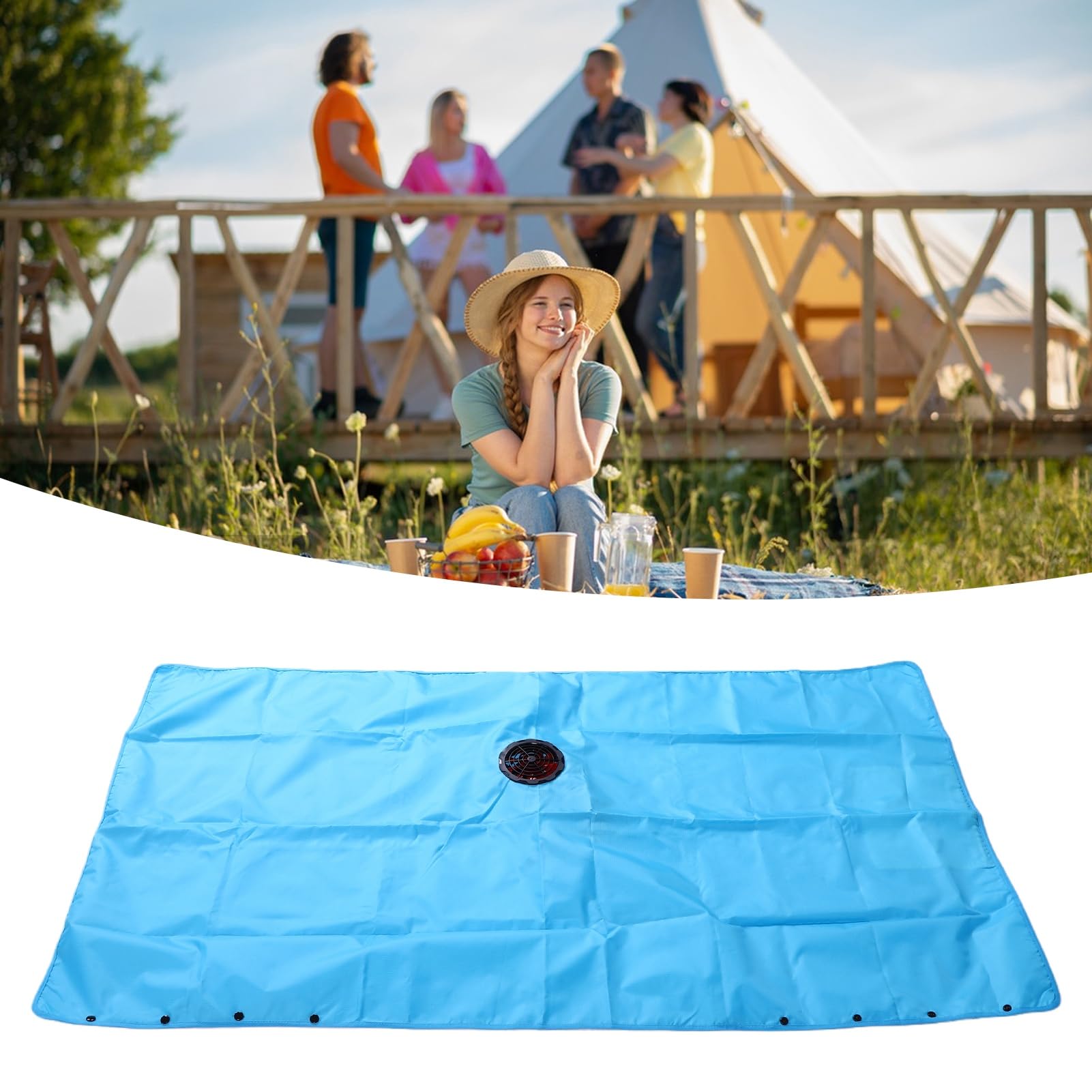 Kühldecke mit Ventilator, USB-Kühlventilatordecke aus Polyester-Seide, 140 X 75 cm, 3-Gang-Verstellbarer Luftstrom, Waschbares Design für Camping, Sofa, Bett, Strand
