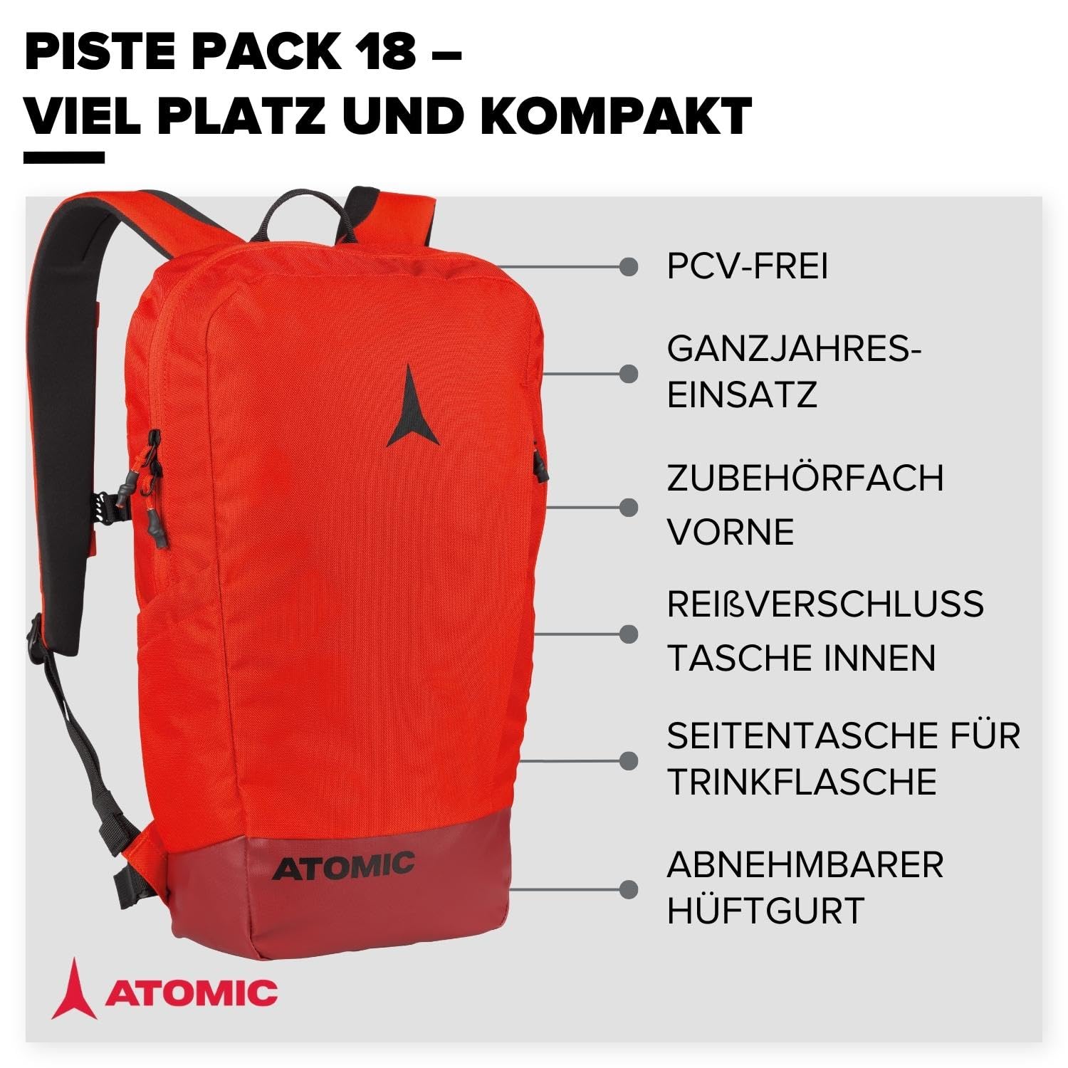 Salomon ATOMIC PISTE PACK - Rot - Tagesrucksack - Mit EVA-Rückenpanel für Tragegefühl & Aufprallschutz - Rucksäcke für das ganze Jahr - Ski-Rucksack im ATOMIC Style