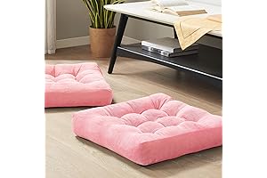 Meditation Cushions Set of 2, Tufted Pink Floor Pillows for Adults, Living Room Seating