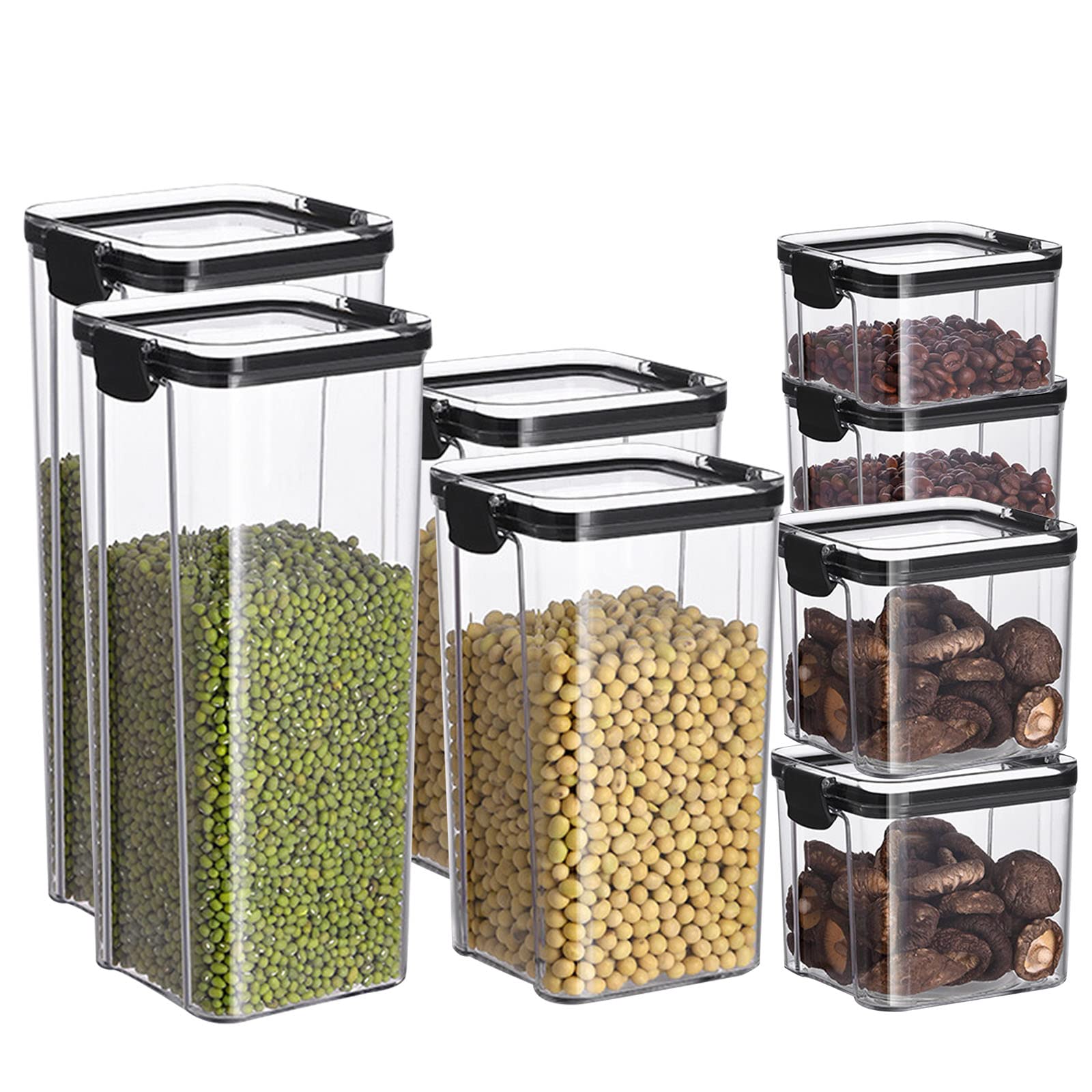 LANMOU Contenitori Alimentari per Cereali Set 8 Pezzi, Contenitori Ermetici Alimentari Plastica con Coperchio per Alimenti Set, Utilizzato per la Conservazione di Cereali, Muesli, Farina (Upgrades)