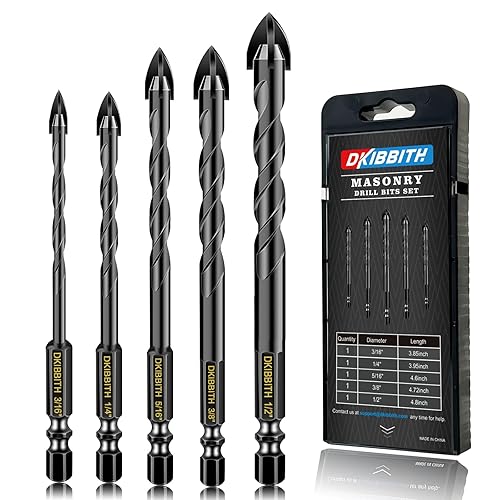 Juego de 5 brocas para hormigón de mampostería para azulejos, ladrillos, vidrio, madera, plástico, punta de carburo de tungsteno, vástago hexagonal,