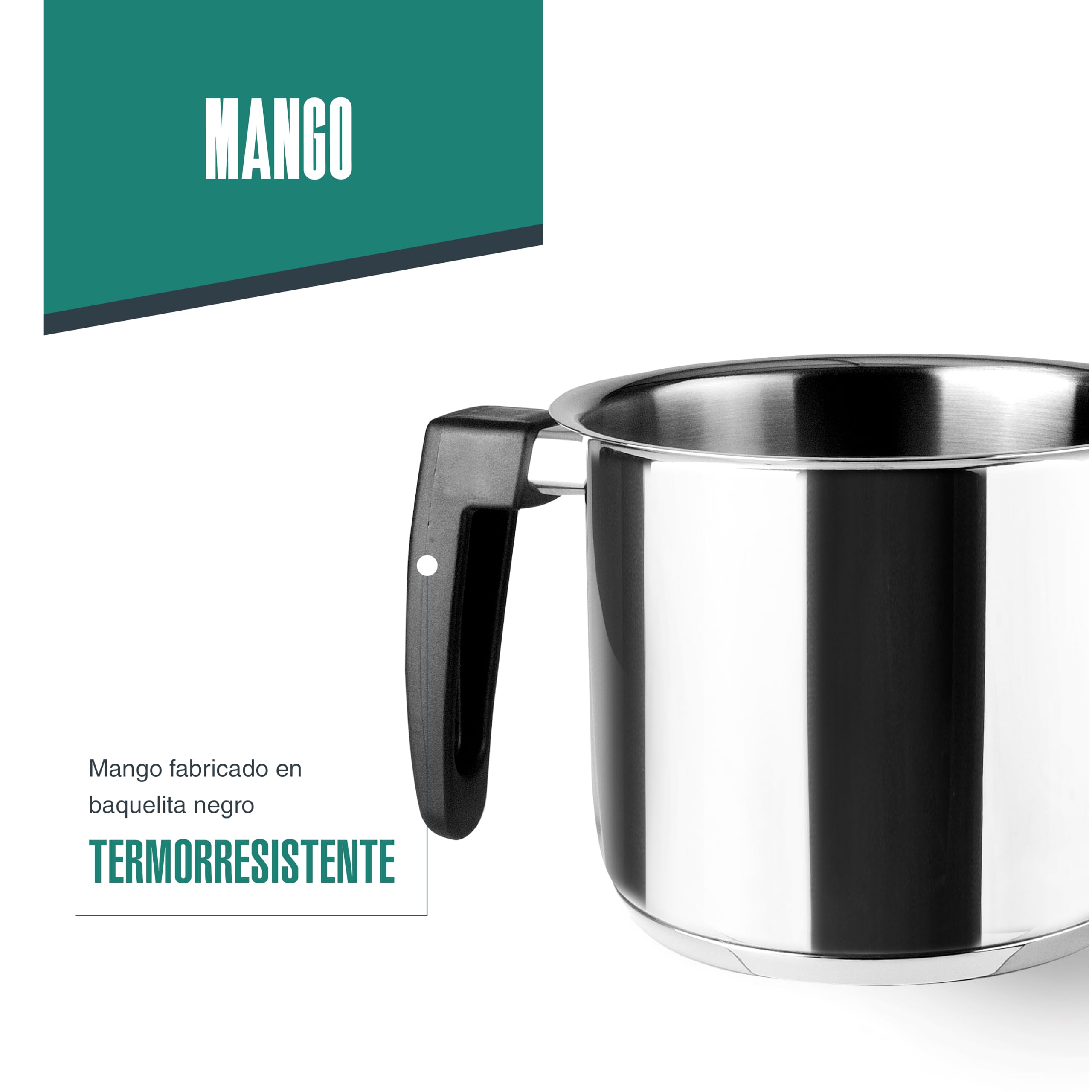 Lacor - 80714 - Pote Cilíndrico Caliza, Acero Inoxidable 18/10, Mango Baquelita, Triple Fondo Difusor, Compatible Inducción, Lavavajillas, ø14cm, 1.5 Litros