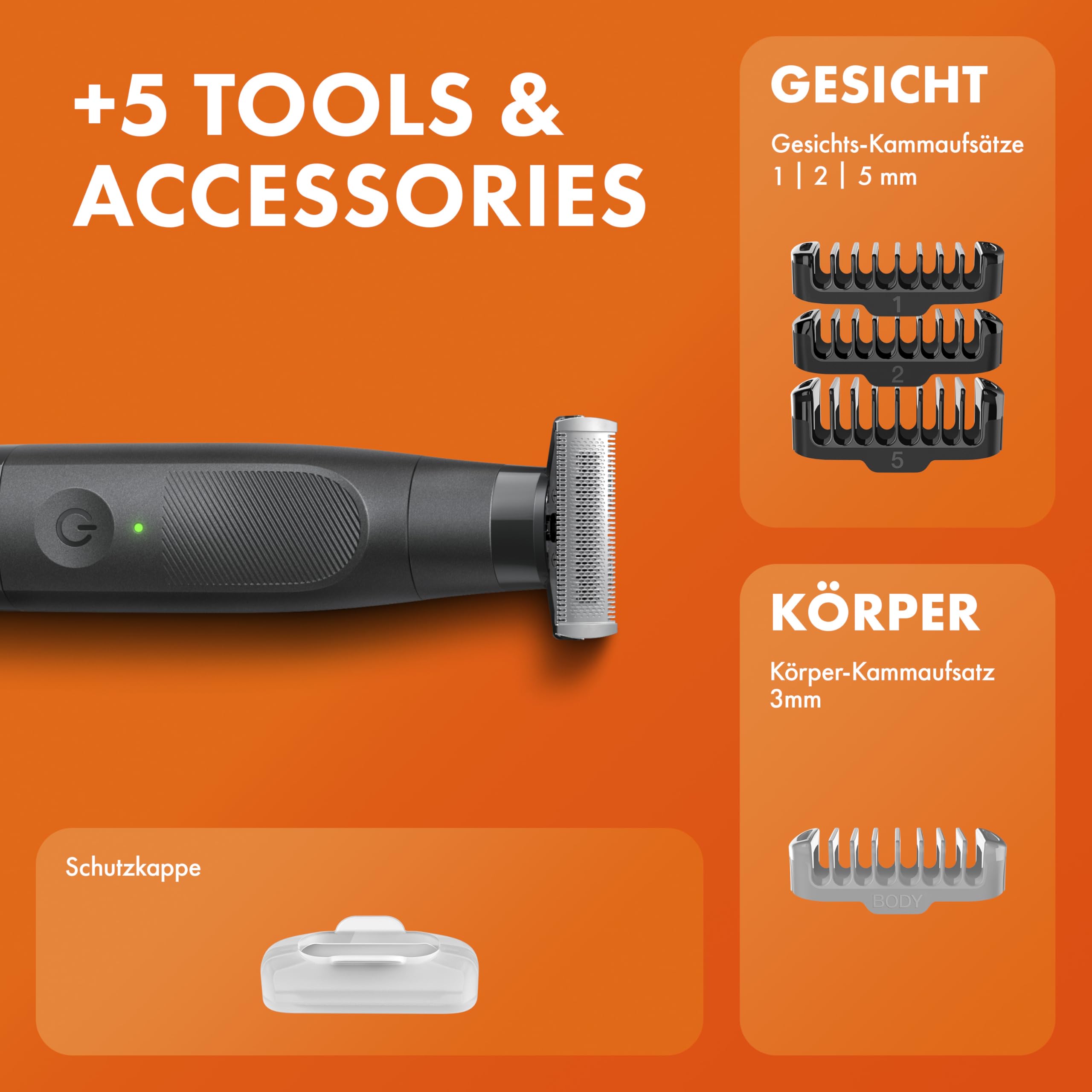 Gillette Fusion One Hybrid Rasierer Herren Elektrisch, Schwarz - Barttrimmer Und Körperrasierer, Bodygroom, 45-Min Akku, Powered von Braun, Wasserdichter Trimmer, Inkl. 3 Kammaufsätze Und 1 Körperkamm