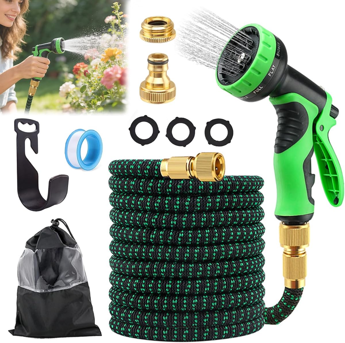 Flexibler Gartenschlauch 15m, Dehnbarer Gartenschlauch mit 10-Funktions-Düse, Gartenschlauch Flexibel, Wasserschlauch flexibel, Leichter Flexibler Schlauch, Dehnbarer flexiSchlauch für Gemüsebeet