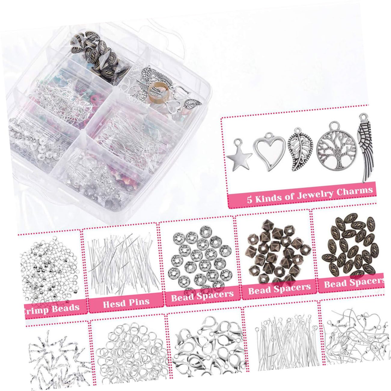 Kit de Fabrication de Bijoux Accessoires DIY 1186 Pièces 3 Couches