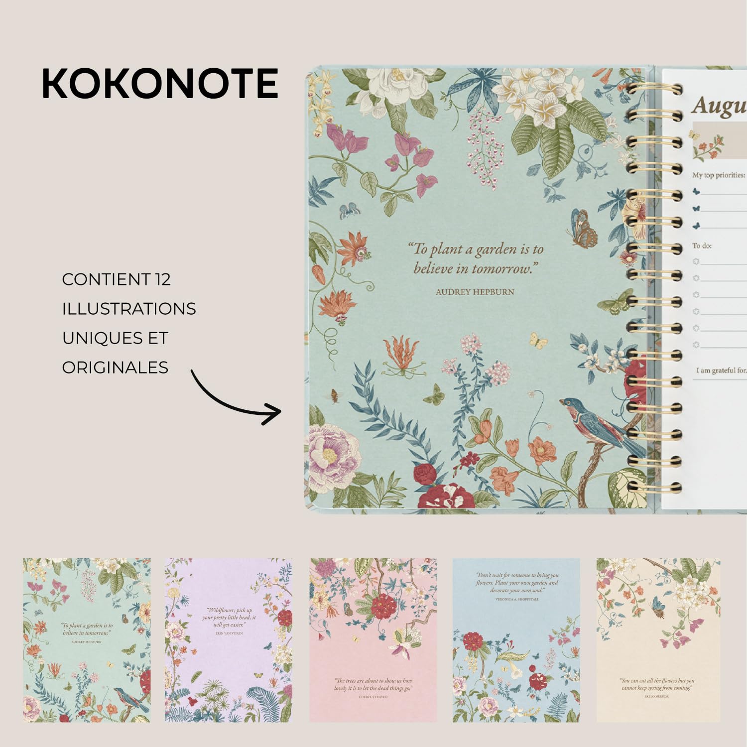 Kokonote - Agenda Semainier 2026 2027 Fleurs | Weekly Planner, Agenda 2026 2027 Étudiant, Fourniture Scolaire Université