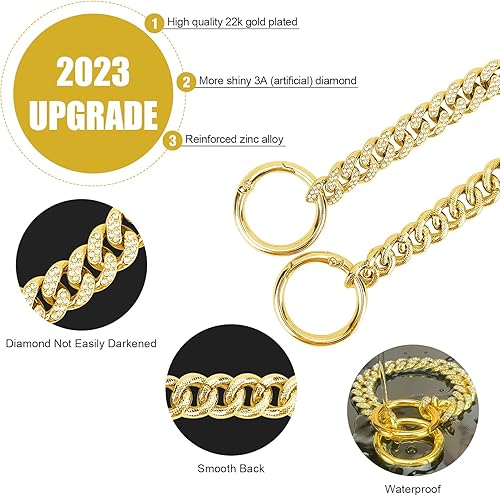 Miniatura 4 de Collar cubano plateado para perro, cadena de metal plateado para caminar con hebilla segura, collar de cristal cubano para mascotas, accesorios para