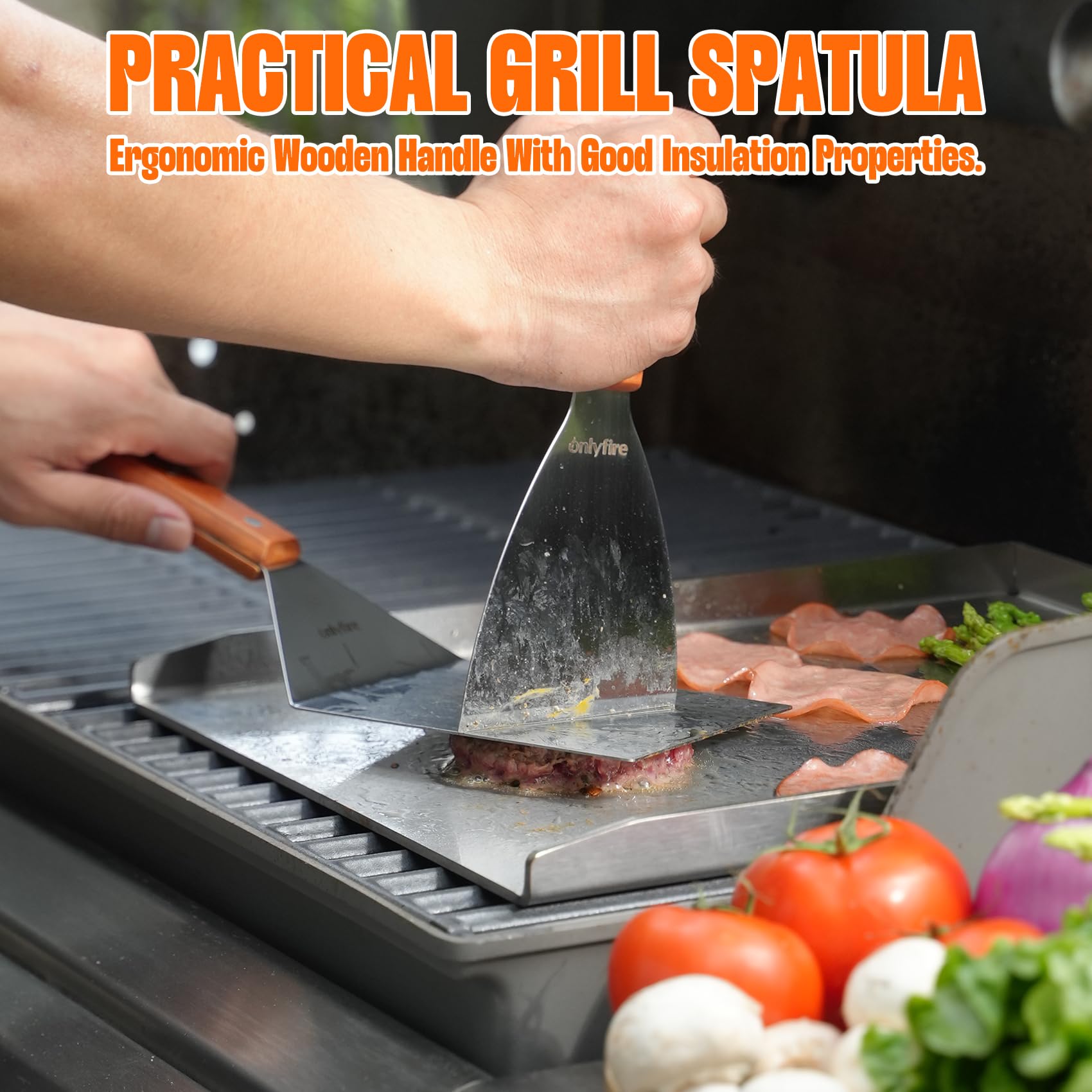Onlyfire Plancha Barbacoa de Acero Inoxidable con 2 Espátulas BBQ para La Mayoría de Las Barbacoas de Gas y Carbón, Accesorios para Plancha, 40 ×30 × 2.5 cm | Plancha rectangular con raspador de barbacoa y espátula de parrilla para la mayoría de parrillas