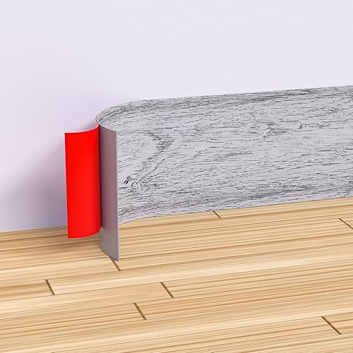 Moldura para zócalo para despegar y pegar, 5 pulgadas x 60 pies, base de pared de vinilo autoadhesivo, base de goma para suelo de cala exterior