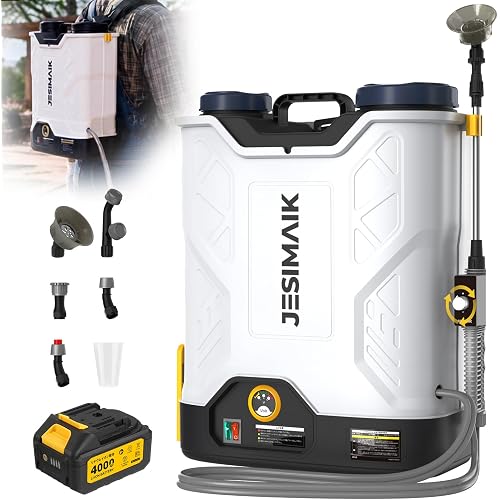 JESIMAIK Backpack Sprayer with Agitator, 120 PSI Handle-Mounted Pressure Control, 4.8 Gallon, 4.0Ah Battery Powered Weed Sprayer with Telescopic Wand & 5 Nozzles for Lawn & Garden