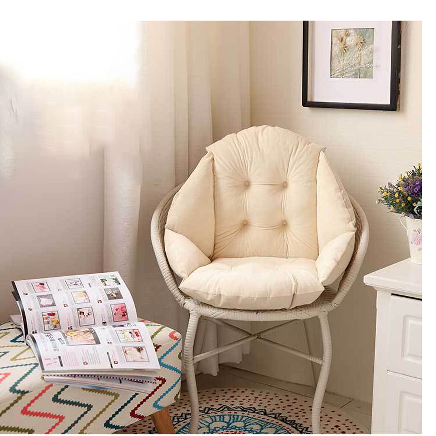 Verdicken Stuhlkissen Mit Bänder,Plüsch Sitzauflage Mit Rückenlehne,Non Slip Stuhlauflage Für Support Taille Rückenlehne Home Office Stuhl-Beige 48x52cm(19x20 inch)