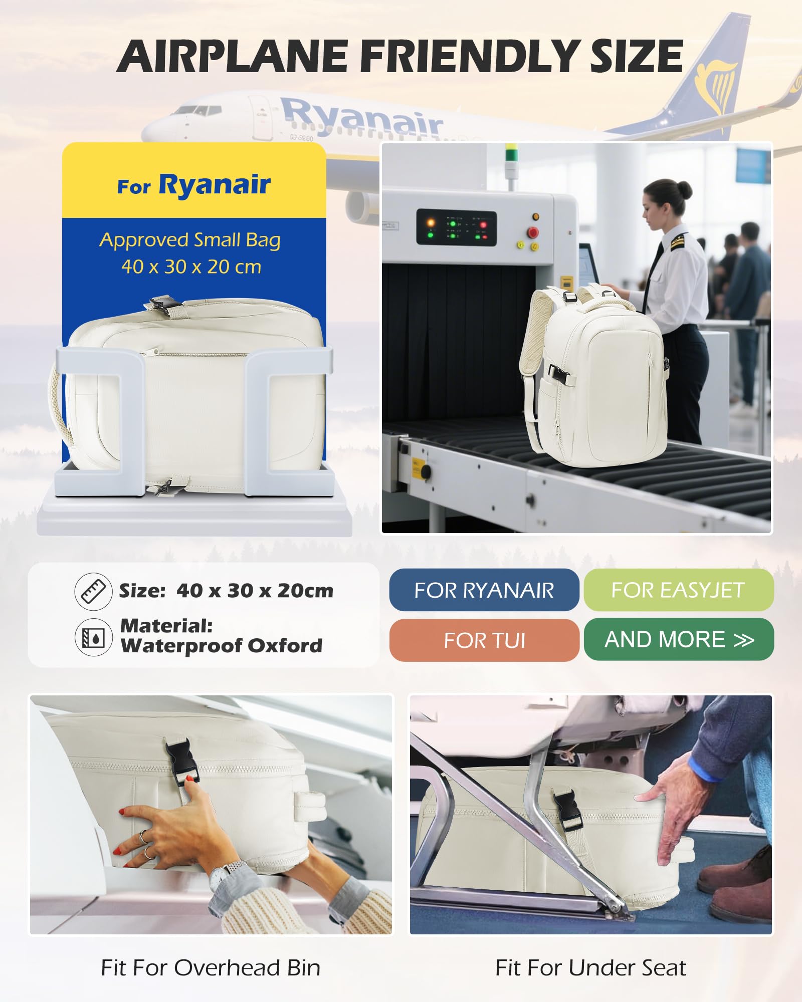 SZLX Zaino Ryanair 40x30x20 Sottovuoto con Pompa Zaino Ryanair 40x20x25 Donna Zaino da Viaggio Wizzair Bagaglio a Mano Uomo per Laptop da 14 Pollici Borse da Cabina 45x36x20 Easyjet con Porta Scarpe
