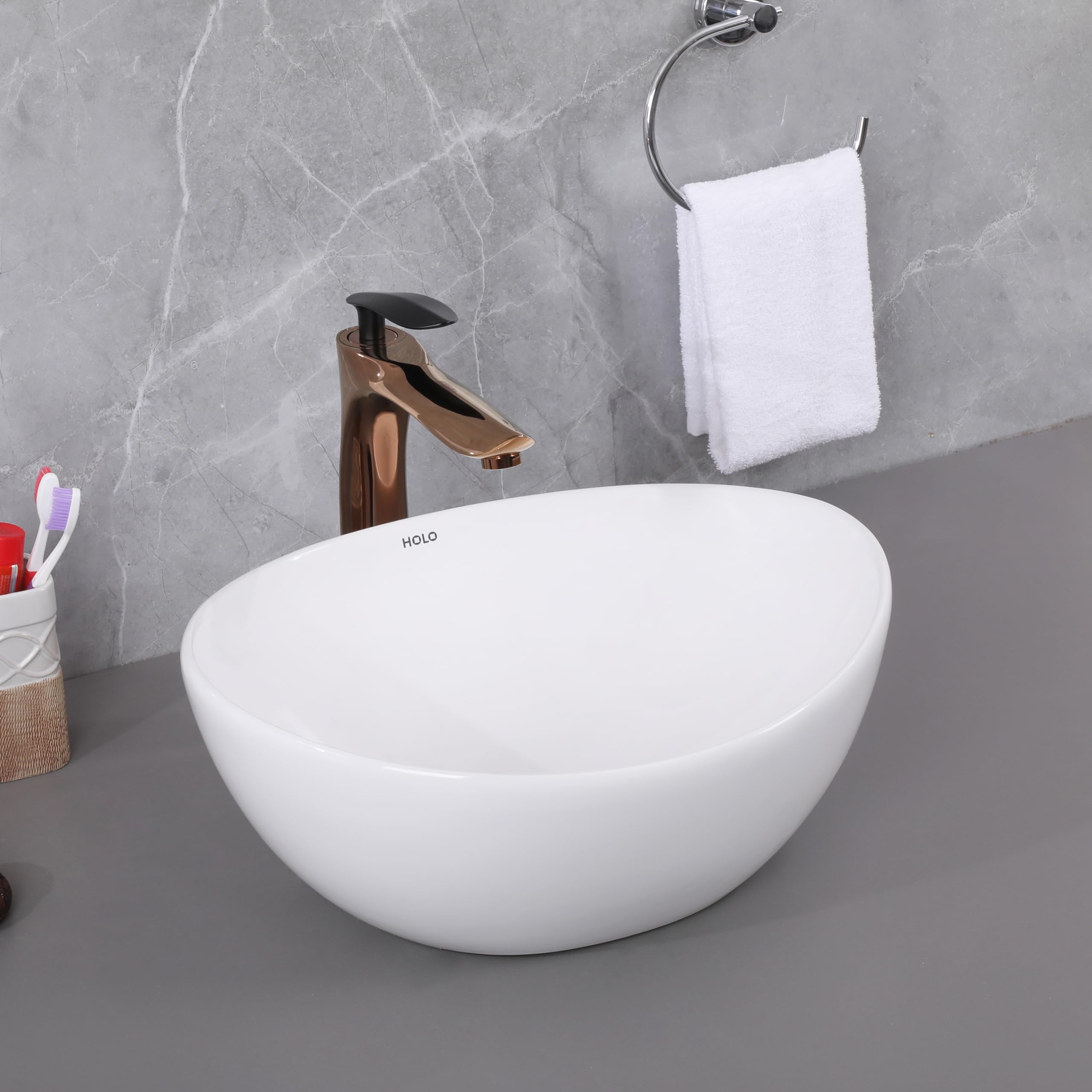 HOLO Eline 7001-002 Glossy Finish Ceramic Table Top/Counter Top Wash Basin | Wash Basin for Bathroom (16" x 14" inch, Grey Marble Shade) (B0D9QCTPG4) Amazon Price History, Amazon Price Tracker