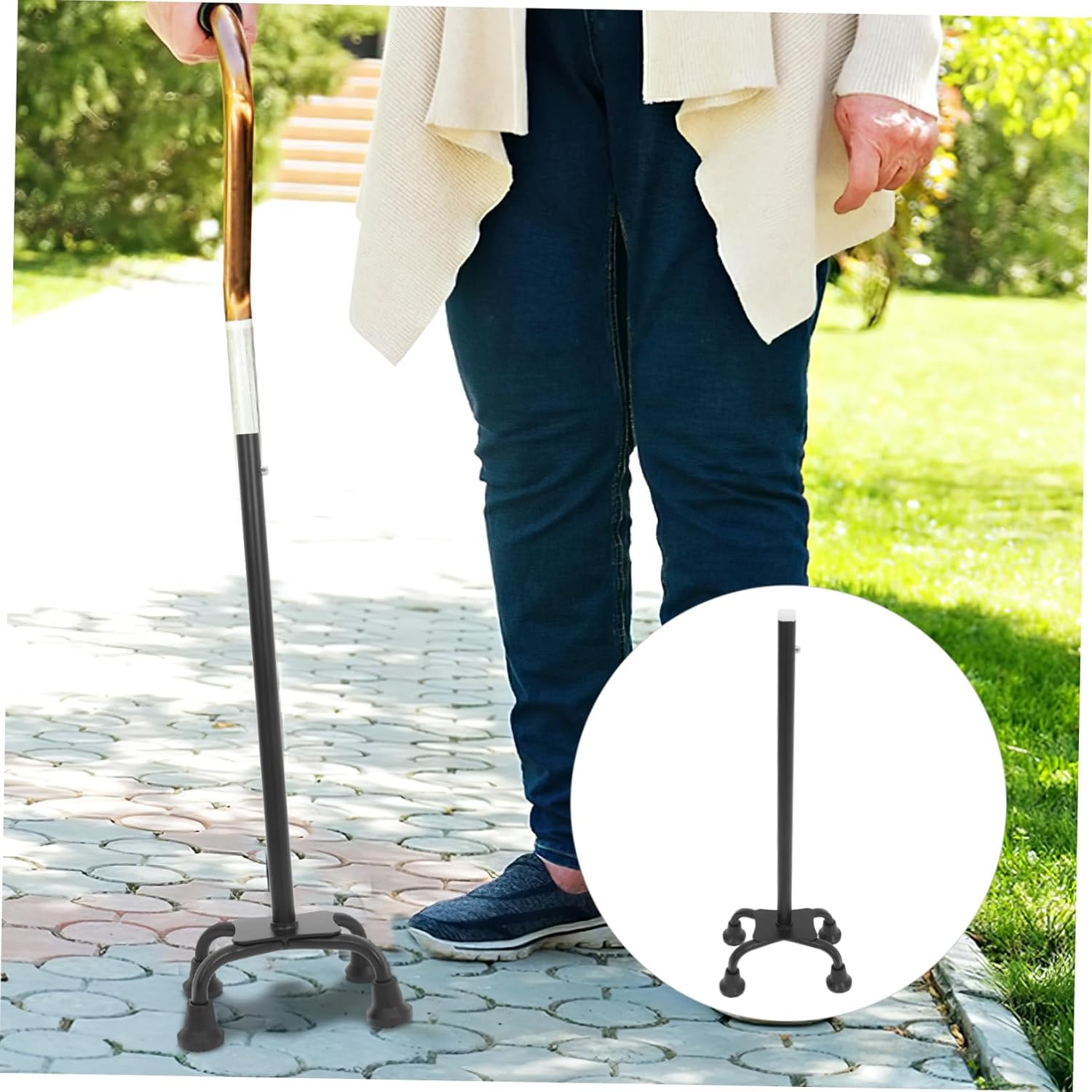 Quad Support Cane Tip Anti-Slip Point Base for Enhanced Stability for Seniors Outdoor Use Easy to Install Replacement for Walking Canes and Hiking Sticks