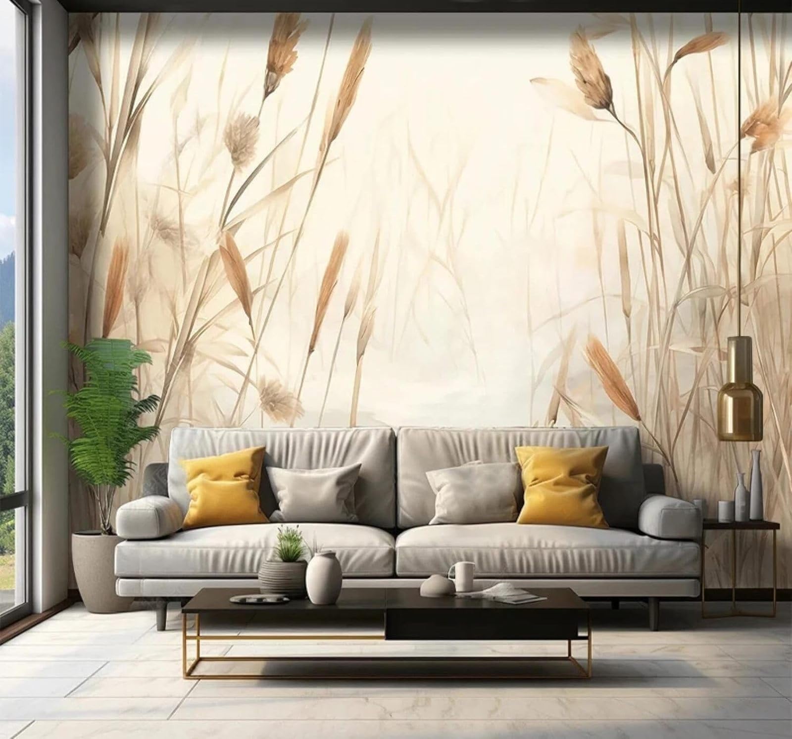 XLMING Minimalist Hand Drawn Countryside Reeds Landscape 3D Wallpaper Luxury Silk Study Dining Feature Sofa Grey Bedroom Living Room Tv Decorative Wall-300cm×210cm
