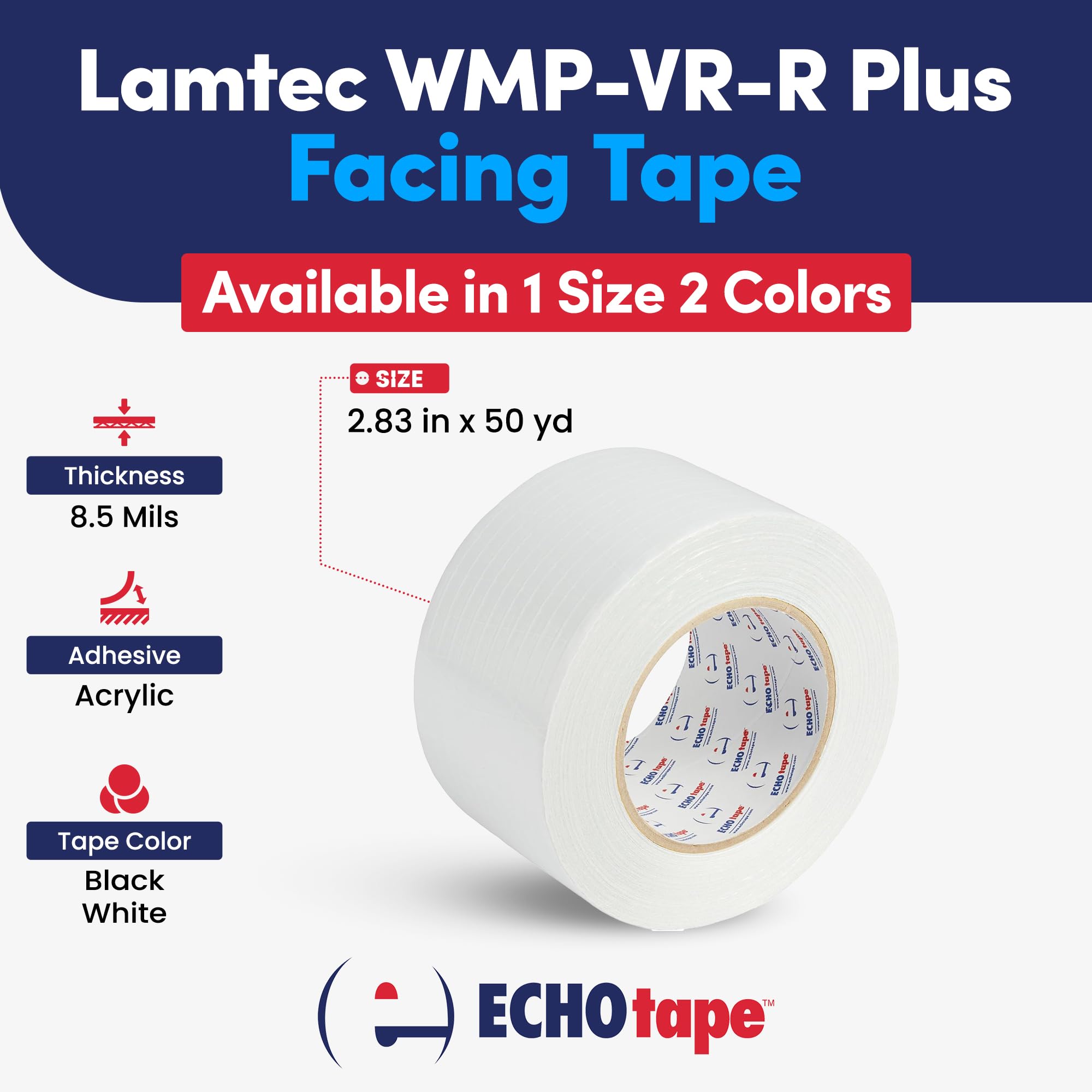 ECHOtape FS-G7732 Lamtec WMP-VR-R Plus Cinta adhesiva resistente al calor Cinta adhesiva de alto rendimiento para profesionales de la construcción Cinta de contratistas de grado profesional