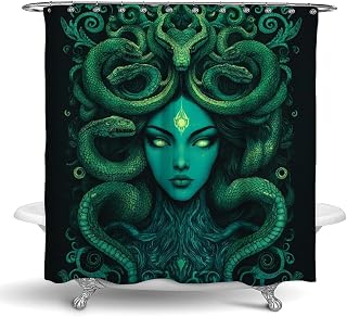Restroom Bathroom Decorative Shower Curtain with Hooks Ancient Greece Snake Queen Medusa Art, 72 Inch x 70 Inch