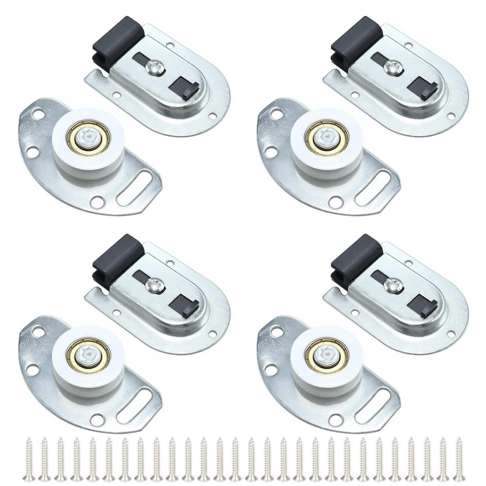 4 Pack Sliding Closet Door Hardware Kit, with 4 Pcs Top Brackets, Ball Bearing Wheels, for Wardrobe Doors, Cupboards Sliding Door Roller