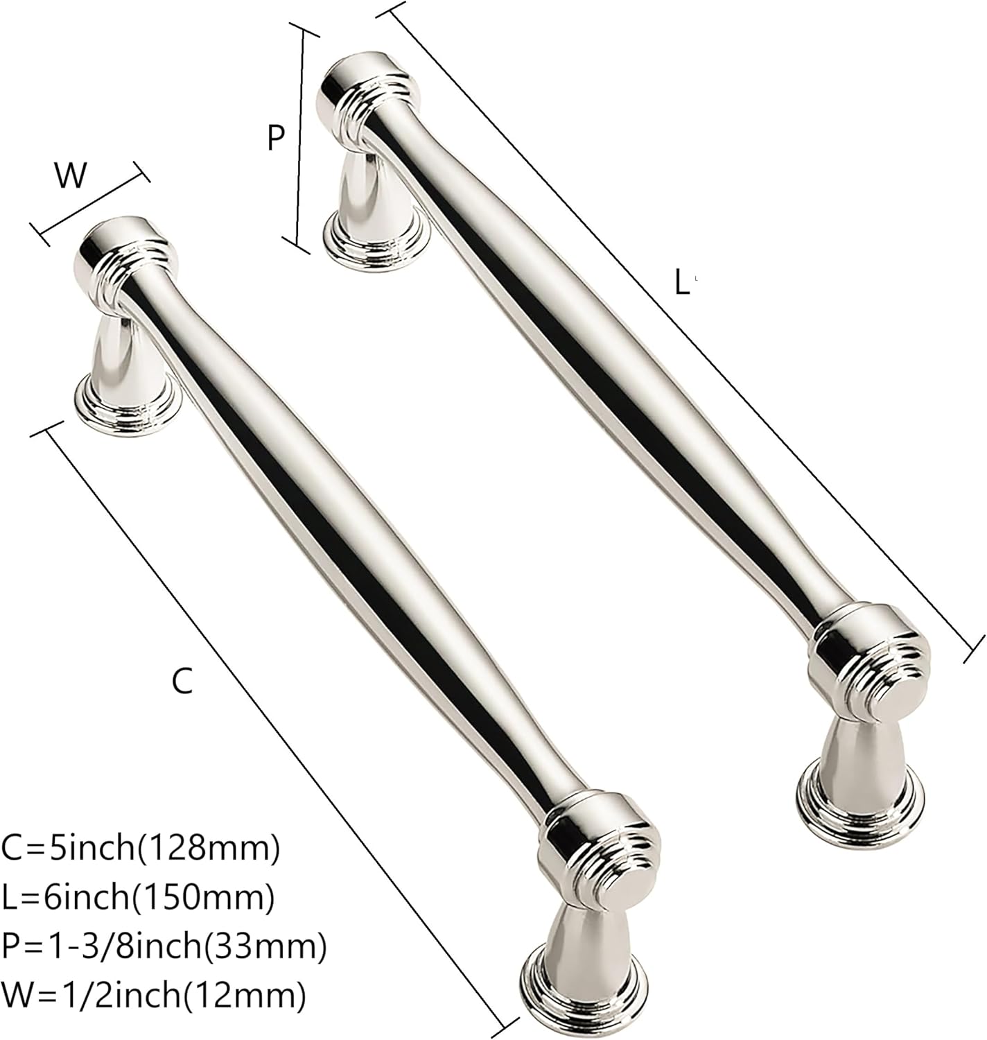 Solid Heavy-Duty 10 Pack 5 Inch Hole Center Vibrant Polished Nickel Cabinet pulls is Suitable for Kitchens cabinets vanities Bathroom cabinets