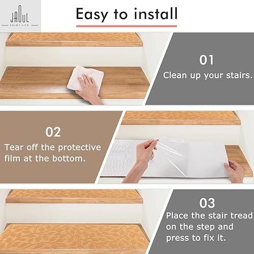 Miniatura 5 de Jaoul Alfombra antideslizante para peldaños de madera, para interiores, 8 x 30 pulgadas, 15 unidades, alfombra de seguridad antideslizante para