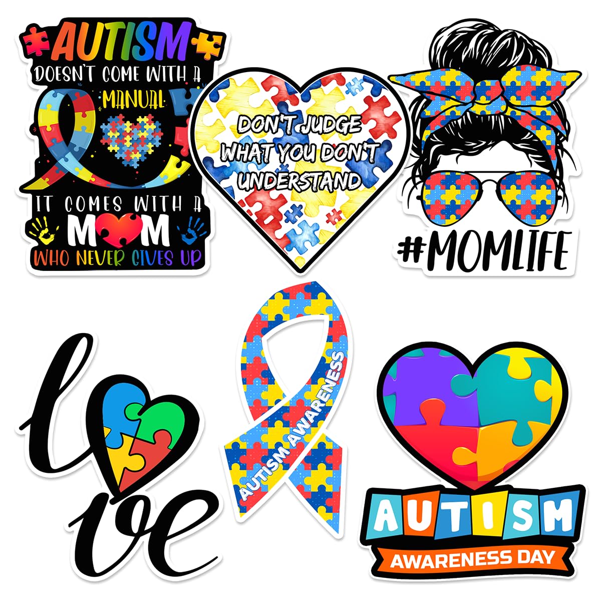 Pack 12 Pcs Autism Awareness Sticker for Laptops Car Window Hard Hats Vehicle Helmets Motorcycle Computers Water Bottles Bumper Stickers Waterproof