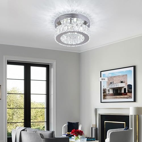 Miniatura 5 de Zenouidle Mini lámpara de araña de cristal moderna de montaje empotrado, lámpara LED de techo de cristal para comedor, dormitorio, sala de estar,