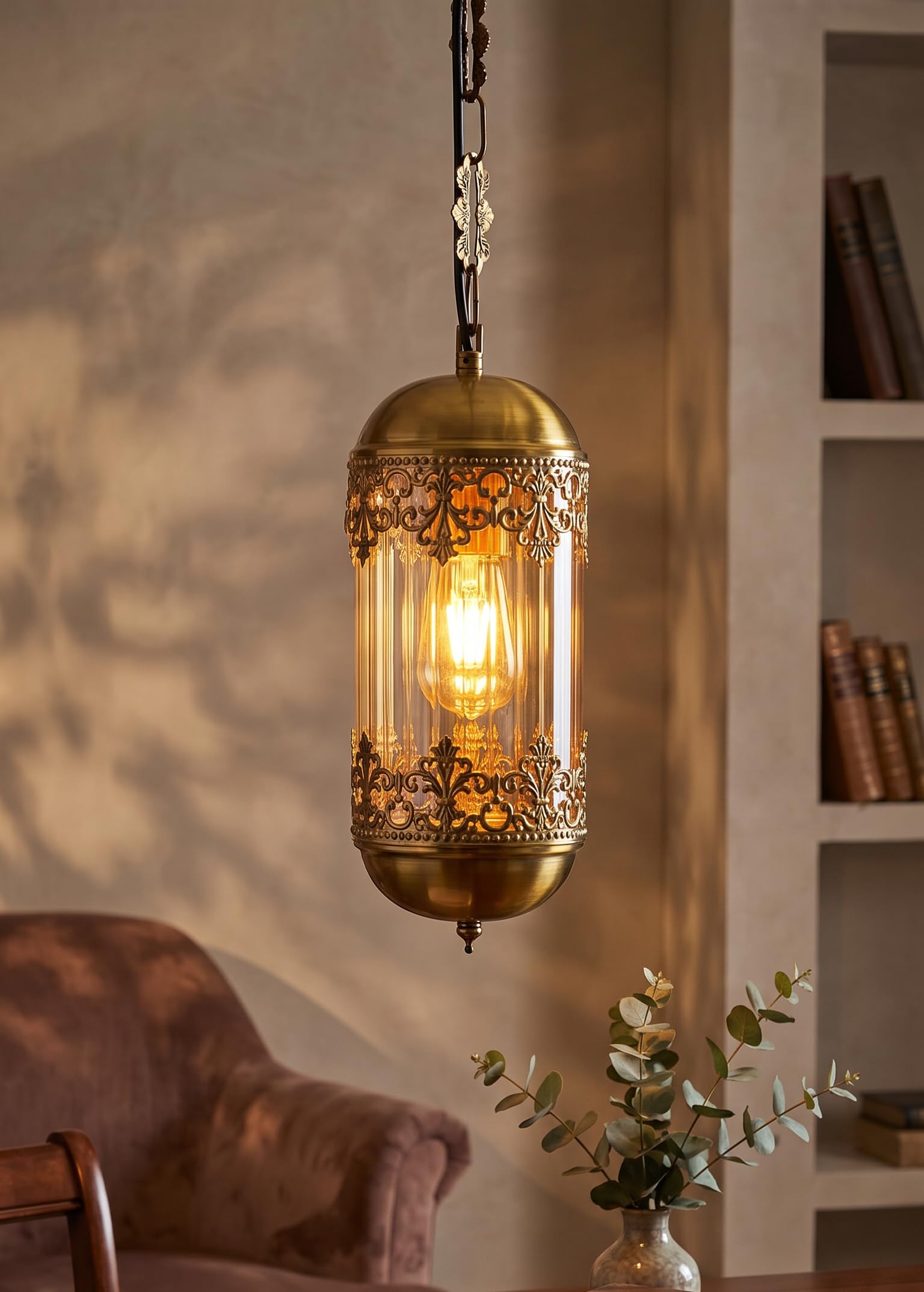 Mufasa Hanging Ceiling Lamp Light, Single Head Modern Decorative Pendant Golden Finish for Dining Rooms/Bedroom (with E27 Bulb Holder) (1 Unit) (Vintage Brass)-image-23