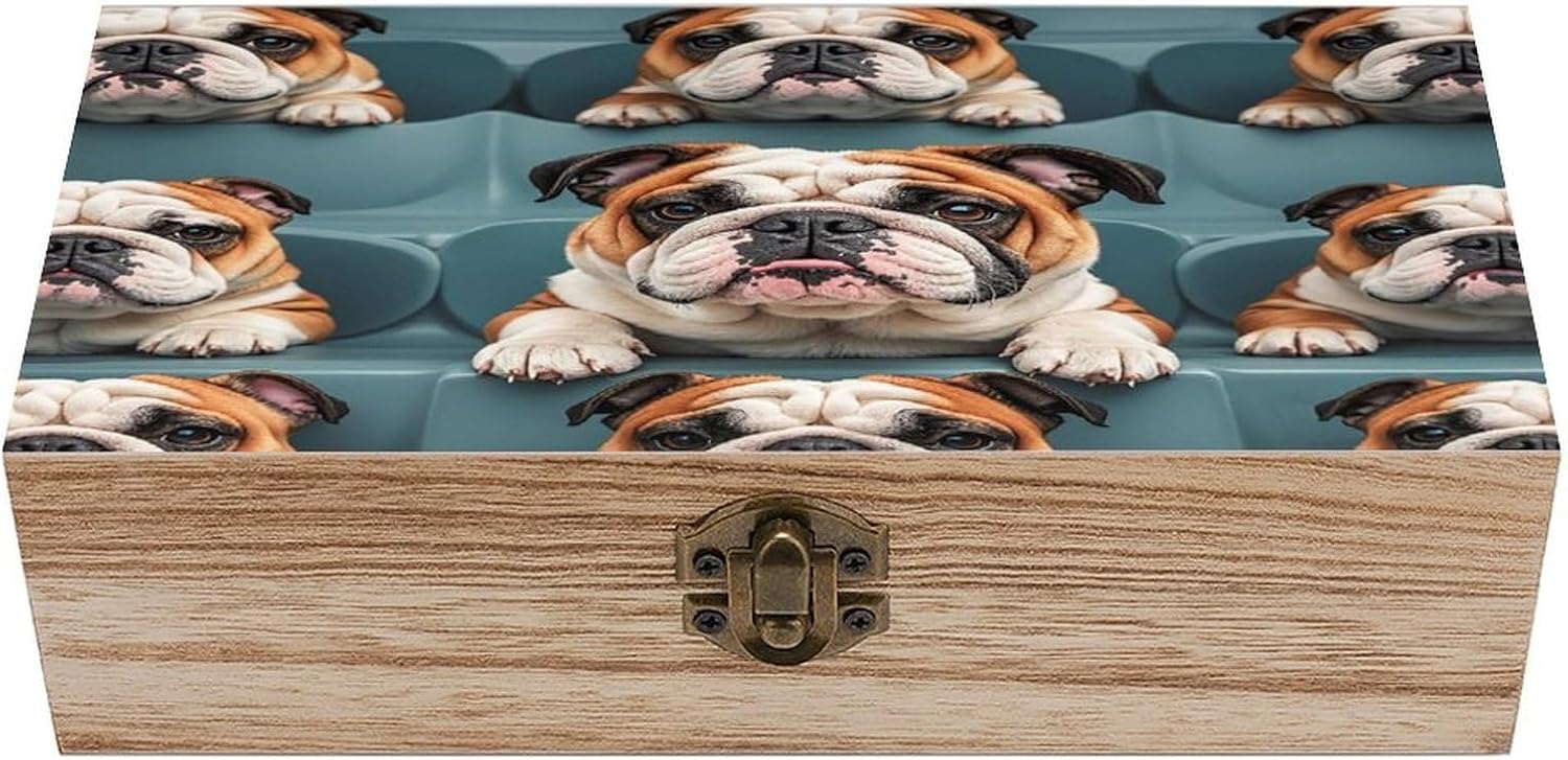 Funny English Bulldog Decorative Storage Box Solid Wood Container Box
