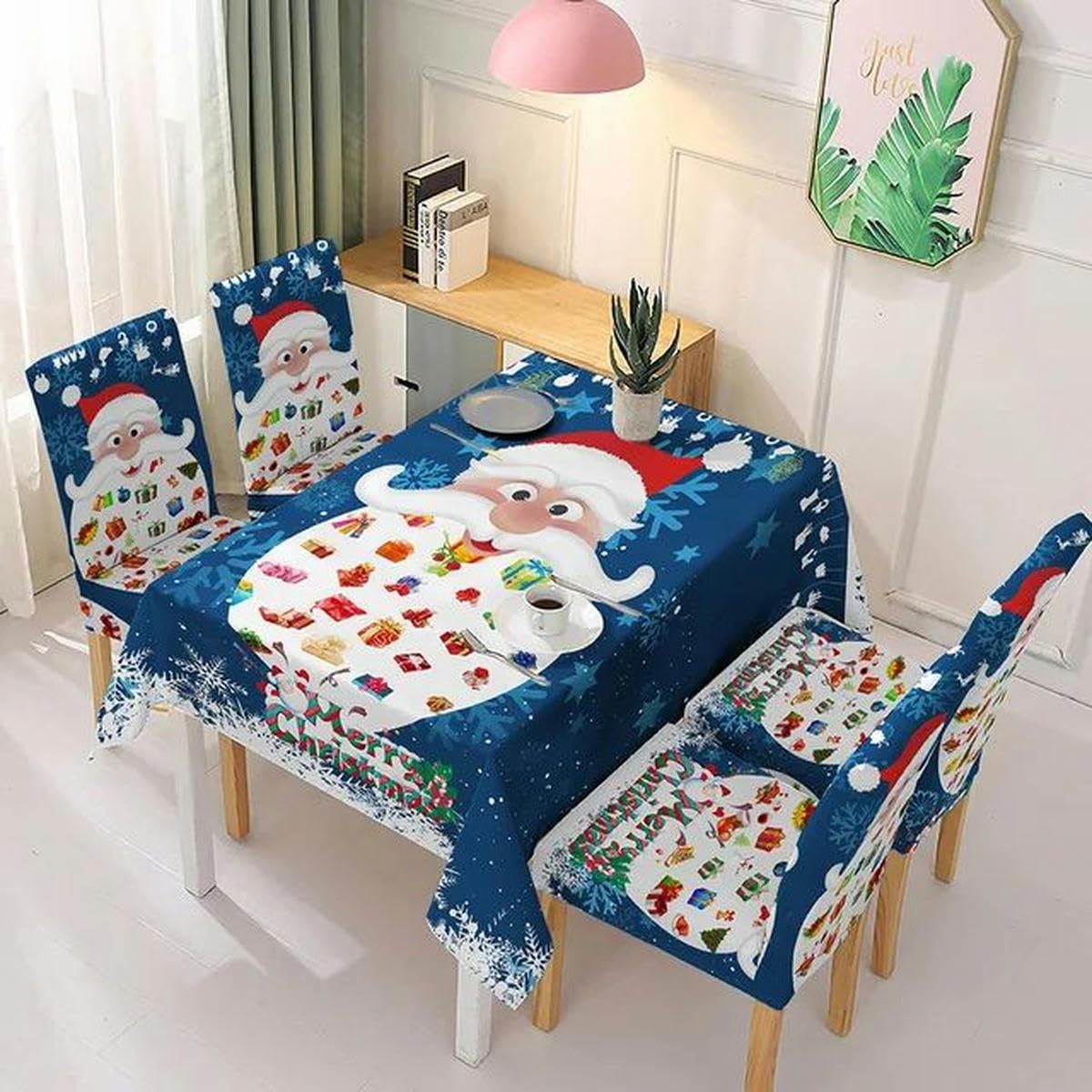 Mantel navideño Funda para Silla de Spandex Fundas para sillas elásticas para Comedor Funda para Silla de Boda Patrón Impreso Hotel-como Imagen_a-140x210cm Mantel