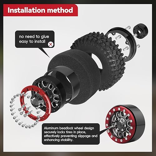 Miniatura 6 de RC Crawler 1.9 Beadlock Juego de ruedas y neumáticos para escala 110 Axial SCX10 TRX4 RC4WD Redcat Gen8 Gen7 Rock Crawling todo terreno