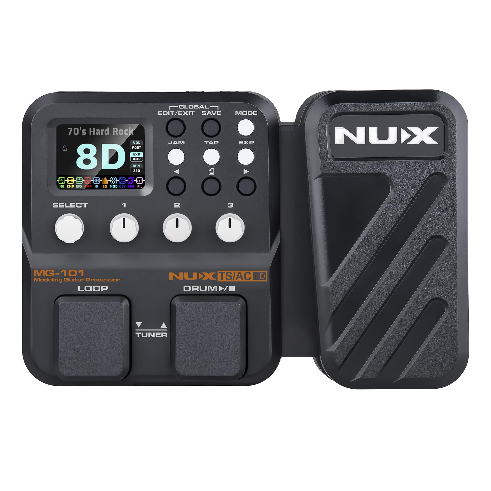 NUX MG-101 - Pedal de efectos múltiples, 25 modelos de amplificador clásicos, 512 muestras de resolución IR, 46 efectos, transmisión en directo fácil