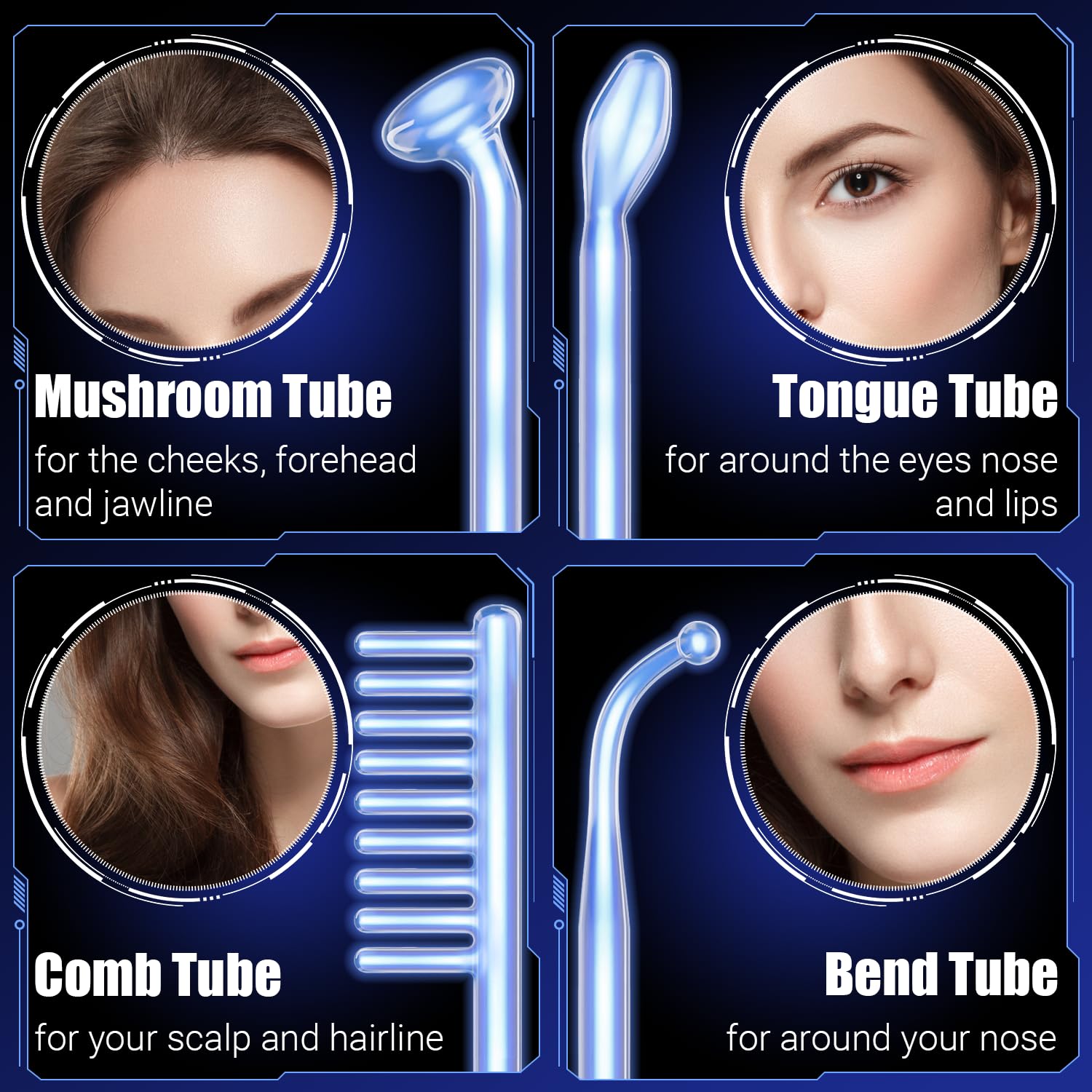 High Frequency Facial Wand - Uaike Portable Handheld Blue High Frequency Skin Facial Machine at Home - Skin Face Wand Device with 4 Different Blue Glass Tubes - Image 2