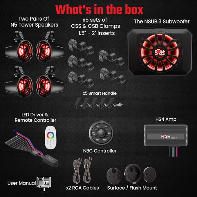 Kit Sistema de Audio NOAM NUTV5-S Quad PRO para UTV/ATV con 4 Parlantes LED miniatura 2