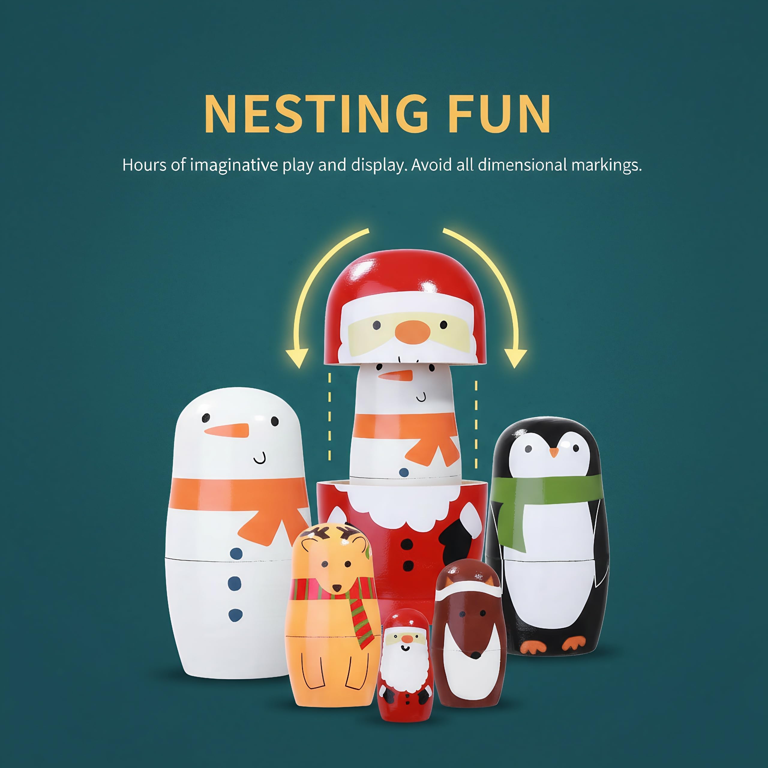 FOMIYES Russian Nesting Dolls for Christmas, Wood Nested Set, Christmas Russian Matryoshka Dolls for Kids 6pcs