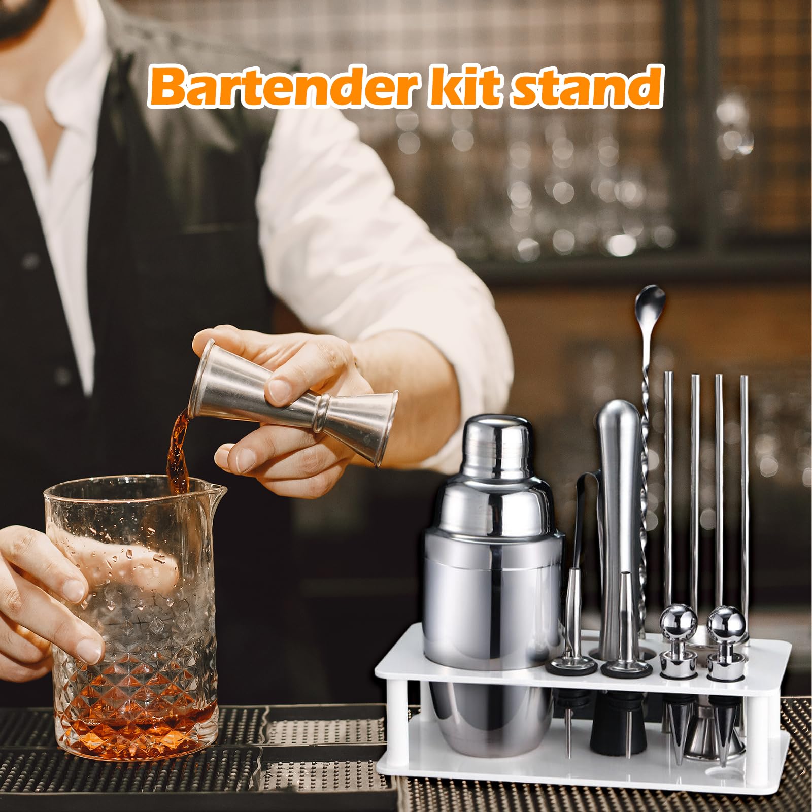 gazechimp Cocktail Shaker Stand Bartender Kits Storage Stand Durable Cocktail Bartending Set Stand for Beginners Party Wedding Bar Home, Black