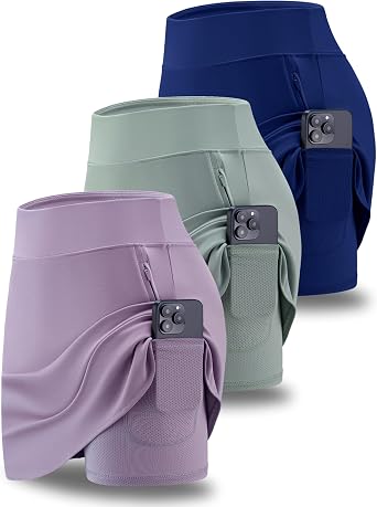 3 Pack Womens Active Skorts with Built-in Shorts