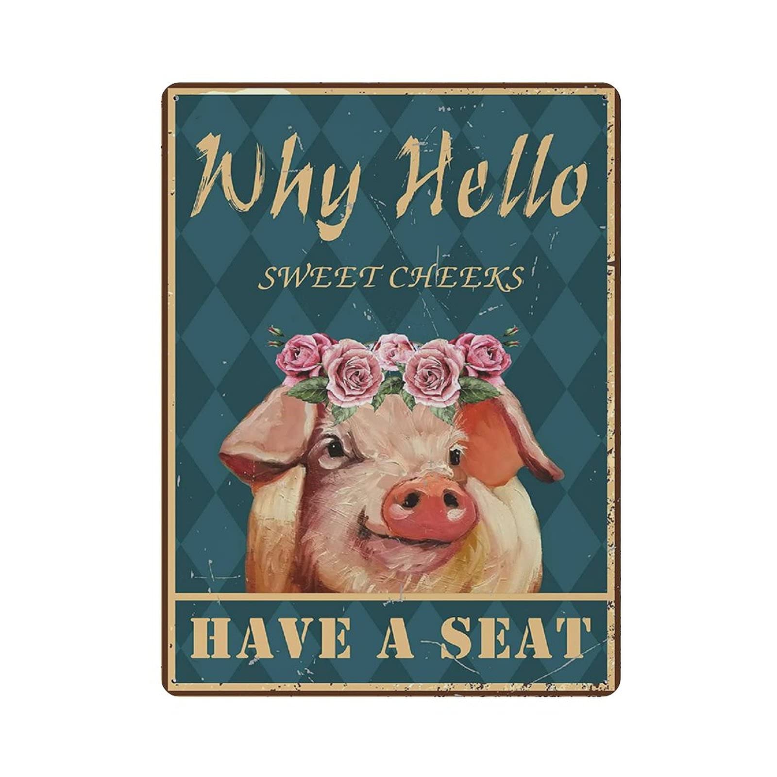 rayprint Metal Tin Sign Pig Sweet Cheeks Vintage Tin Poster Metal Sign Wall Decoration Country Kitchen Home Garage Decor 16"x12"