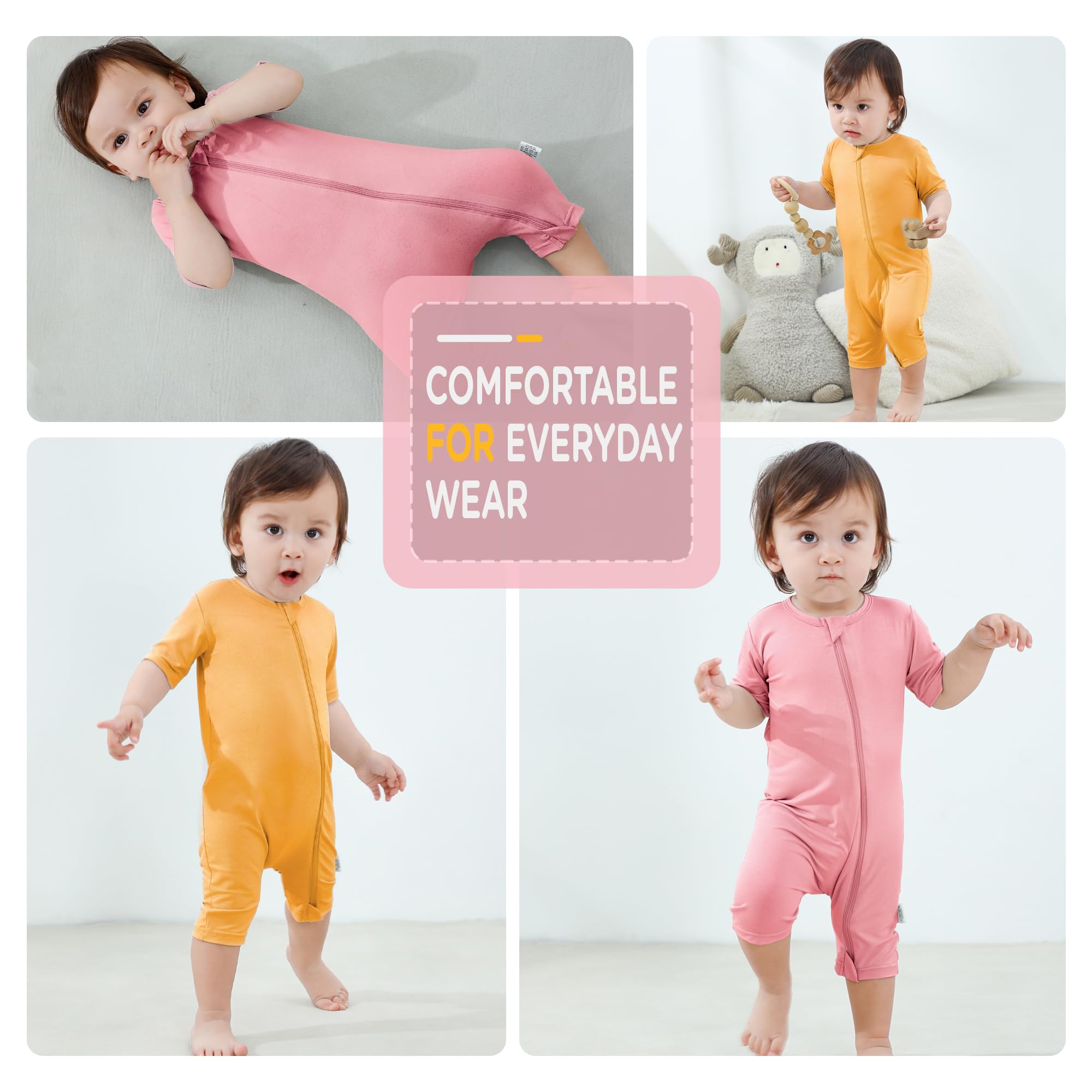 HAHASHOW Body Bébé en Fibre de Bambou - Lot de 2 Pyjamas Bébé à Manches Courtes avec Double Fermeture Éclair - Grenouillères d'Été Confortables et Respirants