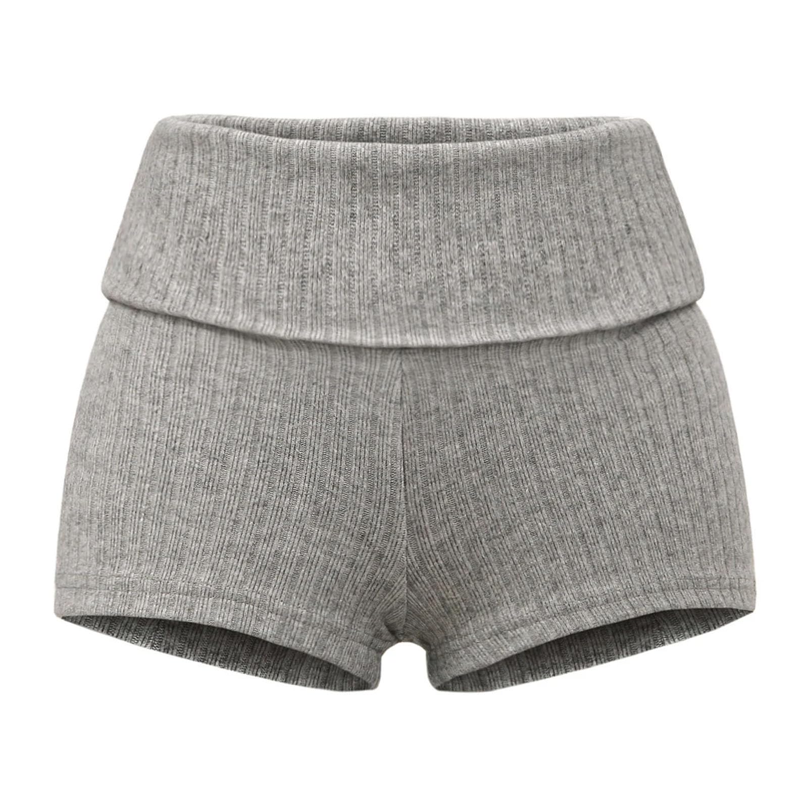 Short décontracté en tricot pour femme - Taille haute - Coupe ajustée - Extensible - Short de jogging actif - Noir