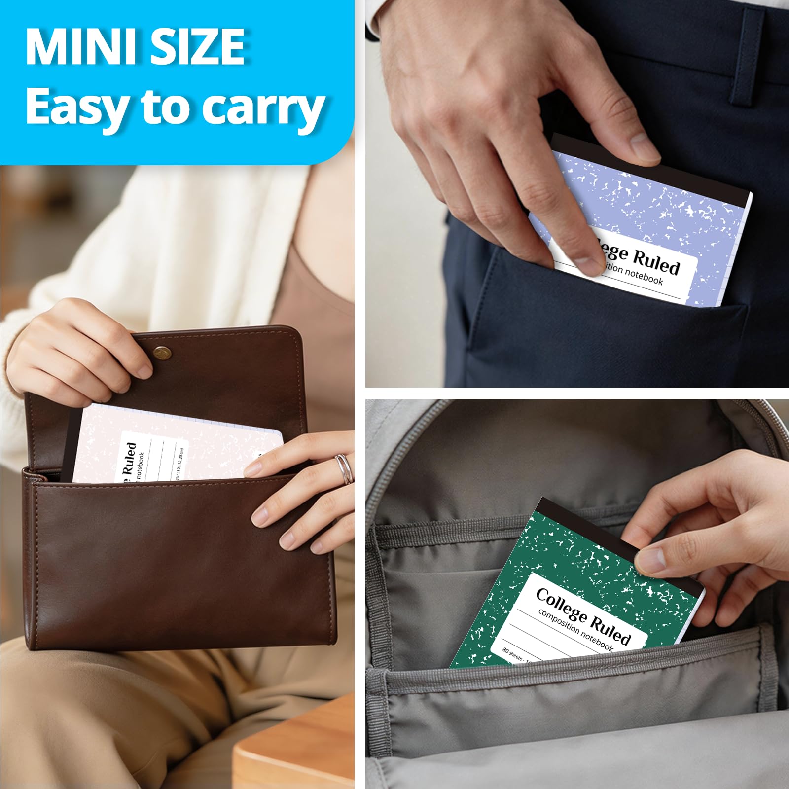 ONAVIA Confezione da 24 quaderni a mezza composizione, mini quaderni di carta a righe, 80 fogli, piccoli libri di composizione per materiale scolastico, appunti per ufficio, diario, viaggi, colori