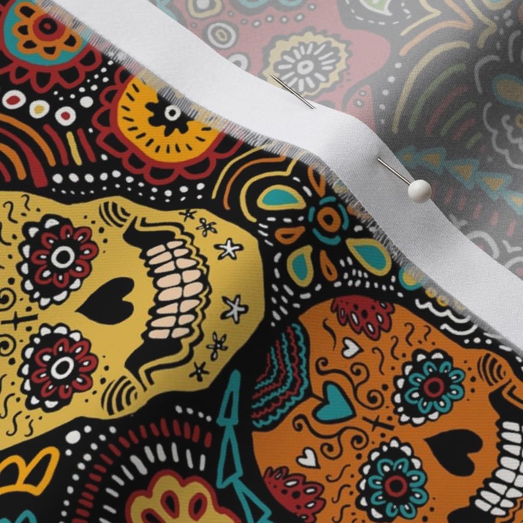 Spoonflower Fabric - Sugar Skulls, Mexican, Festive, Mexico, Day of The Dead, Calavares, Printed on Organic Cotton Sateen Fabric by The Yard - Sewing Quilting Apparel Home Decor