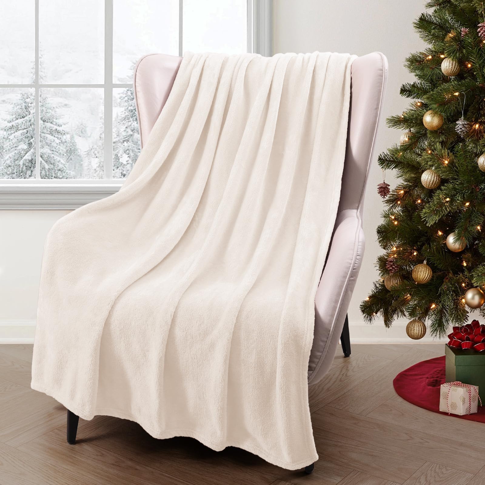 Exclusivo Mezcla Fleece Throw Blanket for Couch, Sofa, 300GSM Super Soft and Warm Blankets, Ivory Throw All Season Use, Cozy, Plush, Lightweight, 50x60 Inches