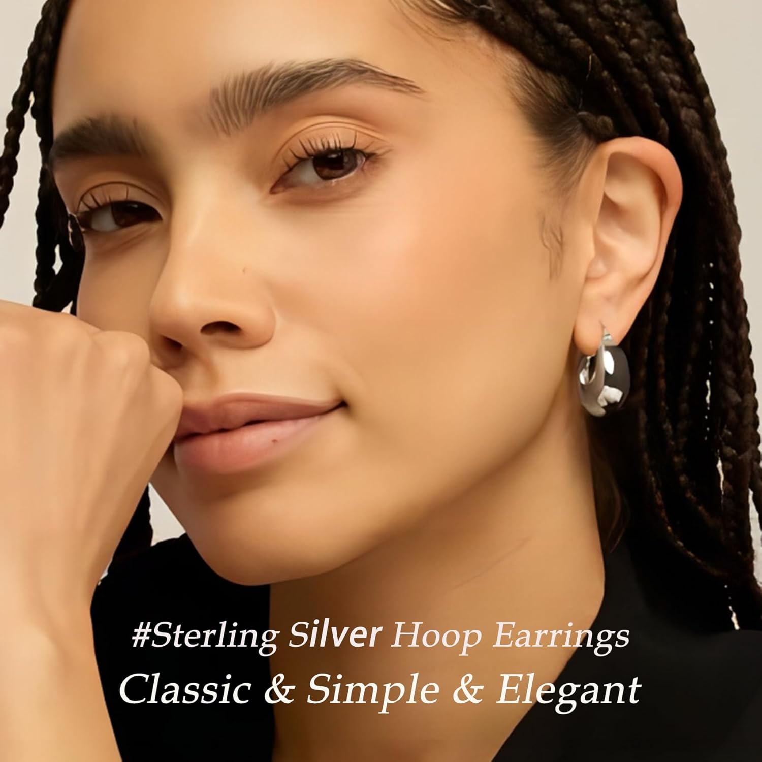 PABBEU Chunky Silver Hoops Earrings for Women, Hypoallergenic Lightweight 925 Sterling Silver Oval Hoop Earring, Sterling Silver Thick Hoop Earrings for Women 25/28/30/38/40mm - Image 2
