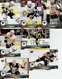 2017-18 Upper Deck Complete Pittsburgh Penguins Team Set of 13 Cards: Carl Hagelin(#145), Evgeni Malkin(#146), Ian Cole(#147), Matt Murray(#148), Phil Kessel(#149), Scott Wilson(#150), Jake Guentzel(#151), Sidney Crosby(#391), Matt Hunwick(#392), Kris Letang(#393), Chad Ruhwedel(#394), Bryan Rust(#395), Justin Schultz(#396)