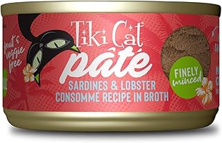 Tiki Cat Grill PÃ¢tÃ©, Sardines & Lobster ConsommÃ©, High-Protein and 100% Non-GMO Ingredients, Wet Finely Minced Cat Food for All Life Stages, 2.8 oz. Cans (Case of 12)
