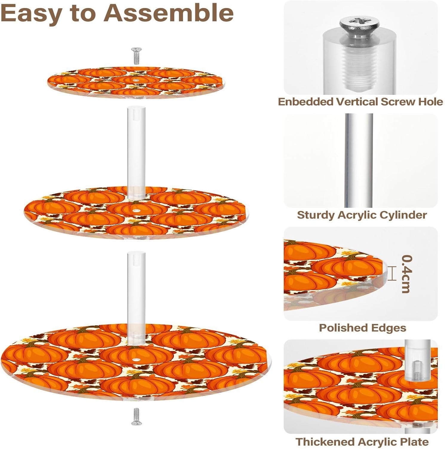 Autumn Fall Maple Leaves Pumpkin Thanksgiving 3 Tier Acrylic Cupcake Stand, Cupcake Stand for 34 Cupcakes for Weddings,Christmas,Holidays,Parties,Birthday,Printed Cupcake Tower 23301643