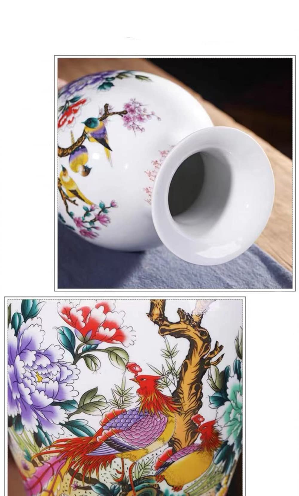Vaso in ceramica cinese con supporto, vaso in porcellana per fiori, vasi in ceramica antichi, vaso decorativo tradizionale - Altezza: 36 cm