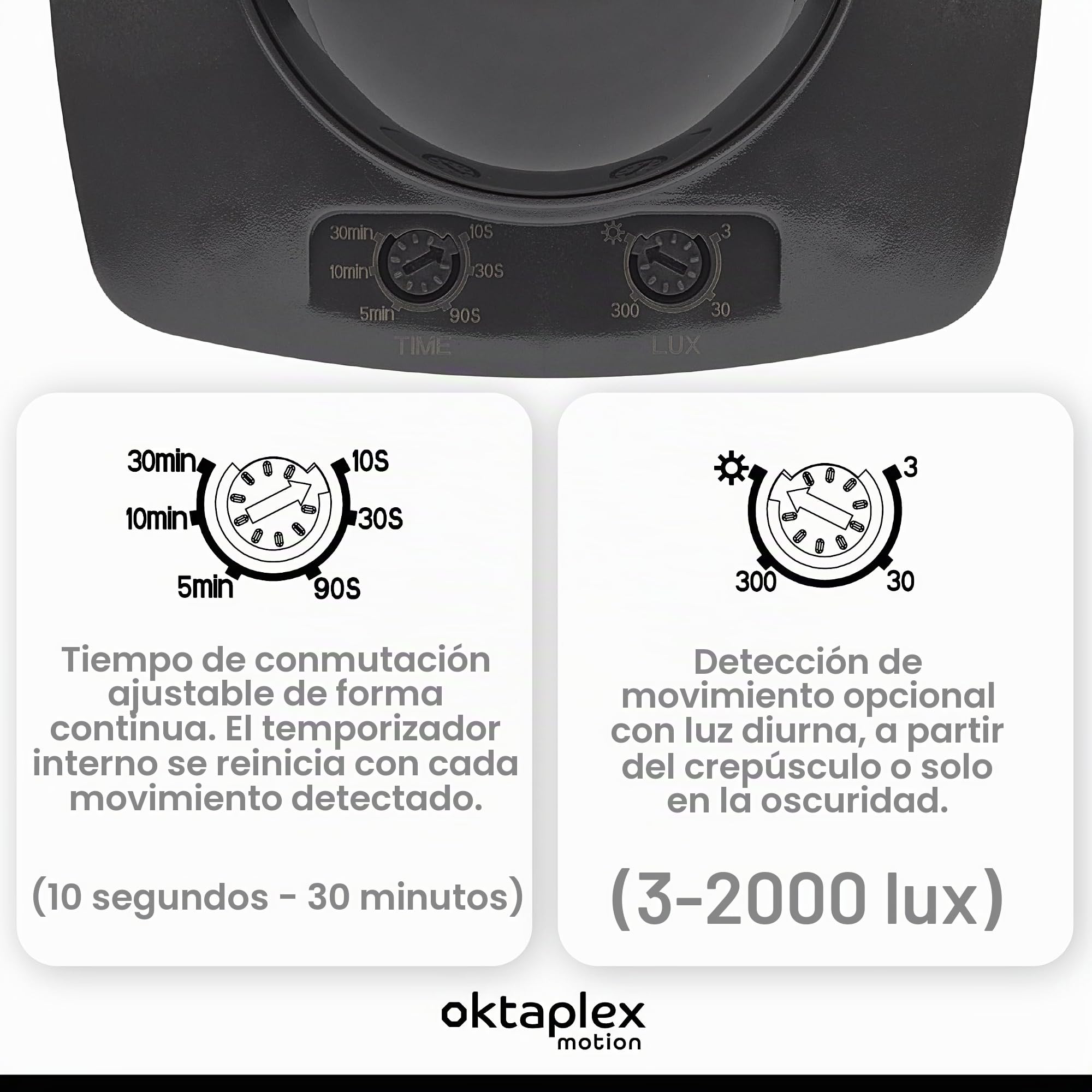 Oktaplex Lote de 2 detectores de Presencia Tim Detector de Movimiento 360° para Exterior IP65 Sensor de Movimiento PIR Antracita 230V