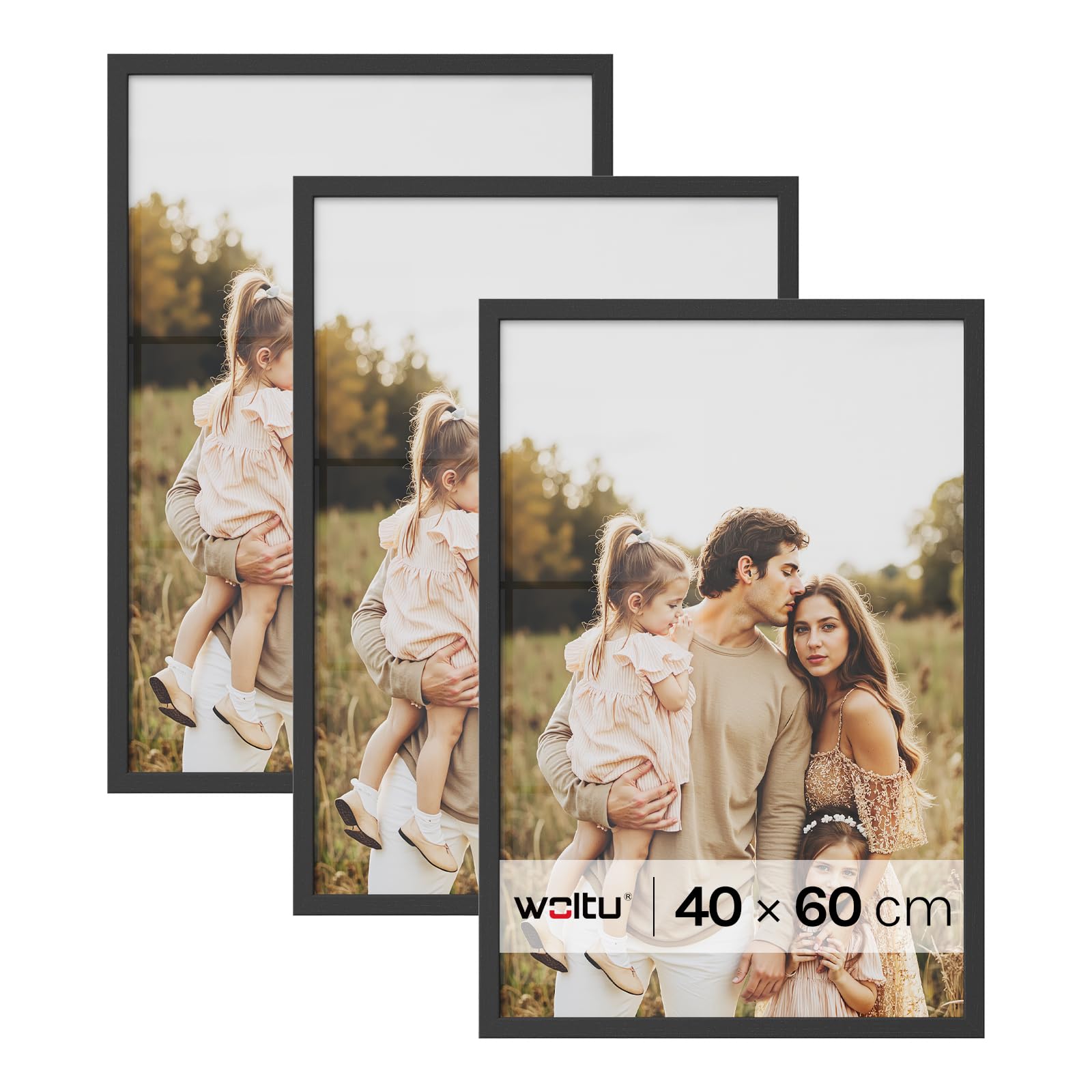 WOLTU Bilderrahmen, MDF-Holz Fotorahmen mit Passepartout für Fotos, bruchsichere PS-Platte zum Aufhängen und Aufstellen, Collage Wanddeko Rahmen
